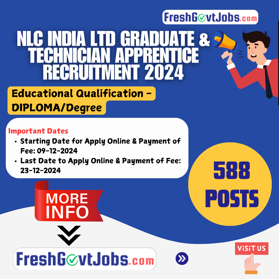 NLC India Ltd Graduate & Technician Apprentice Recruitment 2024 – Apply for 588 Vacancies Online & Offline